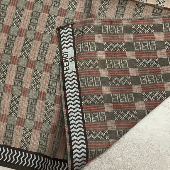Fendi Striped Logo Scarf in Brown and Gray - Picture 6 of 6